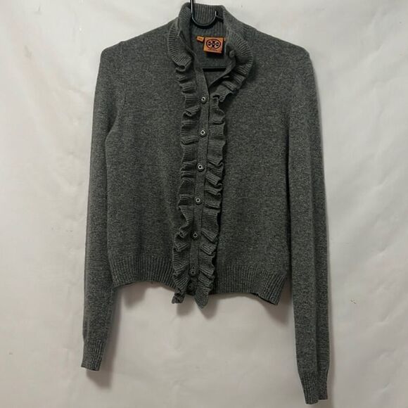 TORY BURCH RUFFLE FRONT‎ CARDIGAN SWEATER SIZE XS - Picture 1 of 5